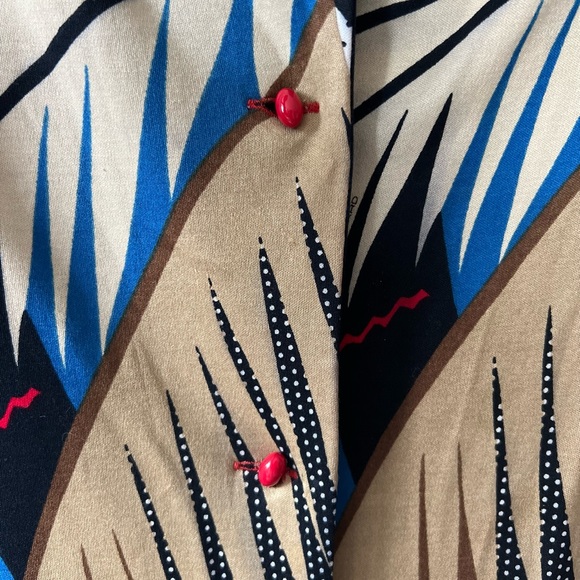 Neiman Marcus Red/Blue Midi Short Sleeve Shirt Dress - Picture 5 of 9